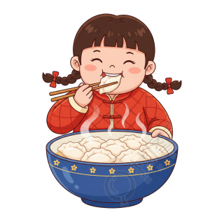 可爱女孩吃饺子PNG插画