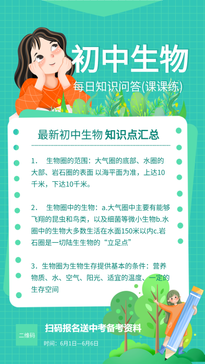 初中生物每日知识问答课程辅导海报