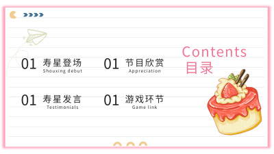 卡通生日庆祝活动PPT模板目录页