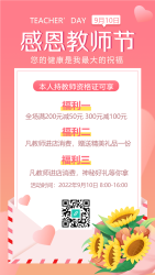感恩教师节向日葵粉色背景手机海报
