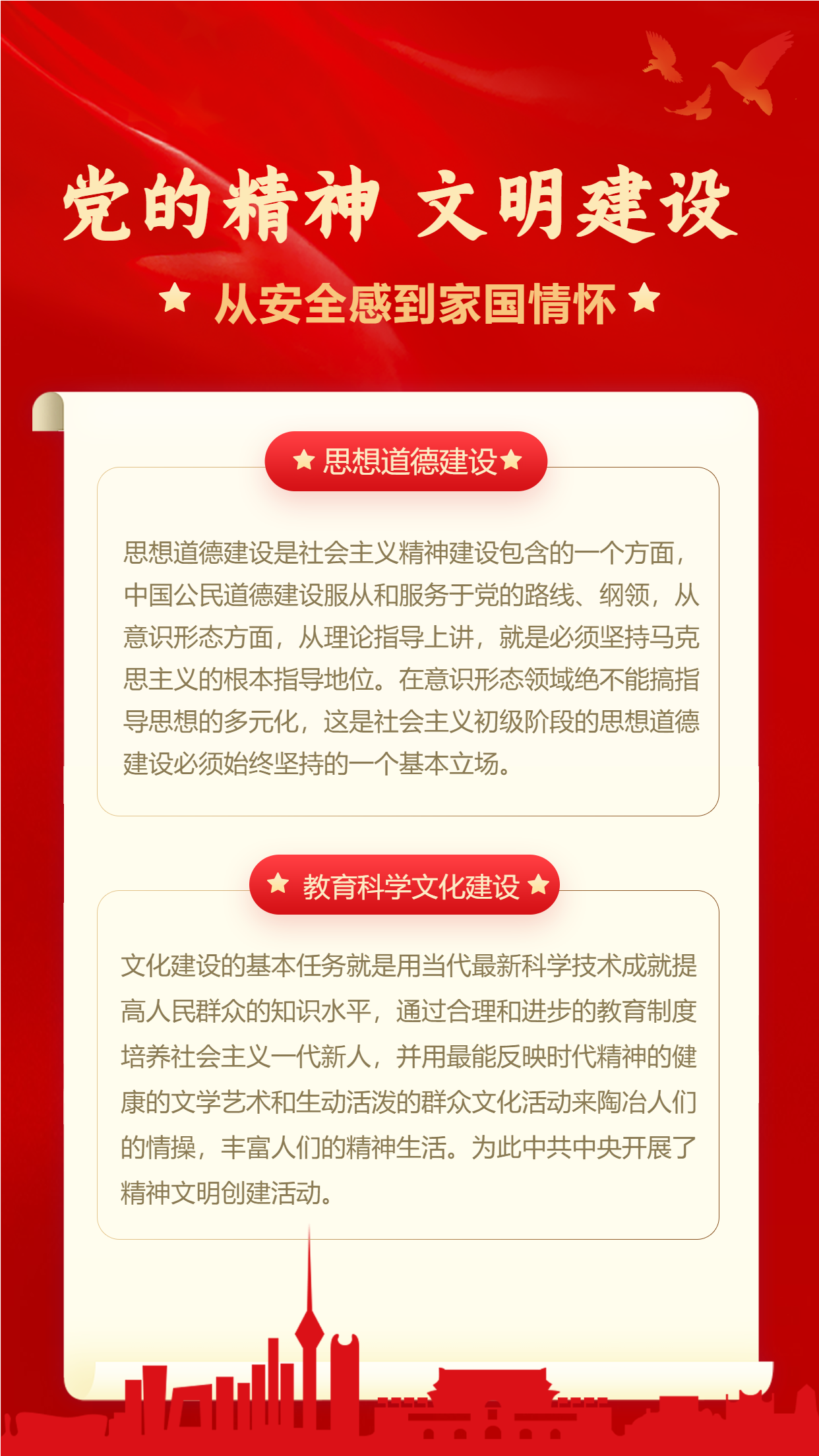 党的精神文明建设红色城市剪影手机海报