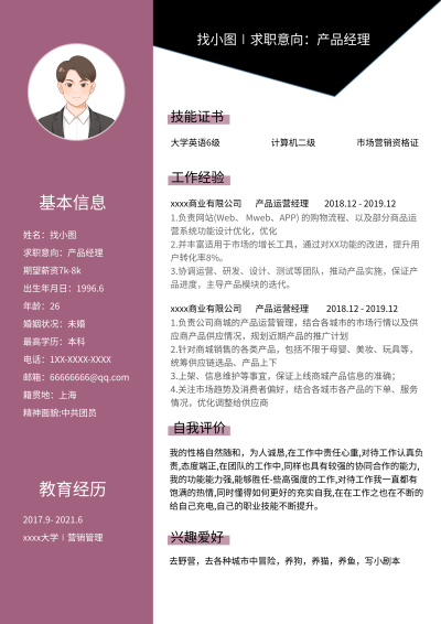 男生面试简约个人信息简历