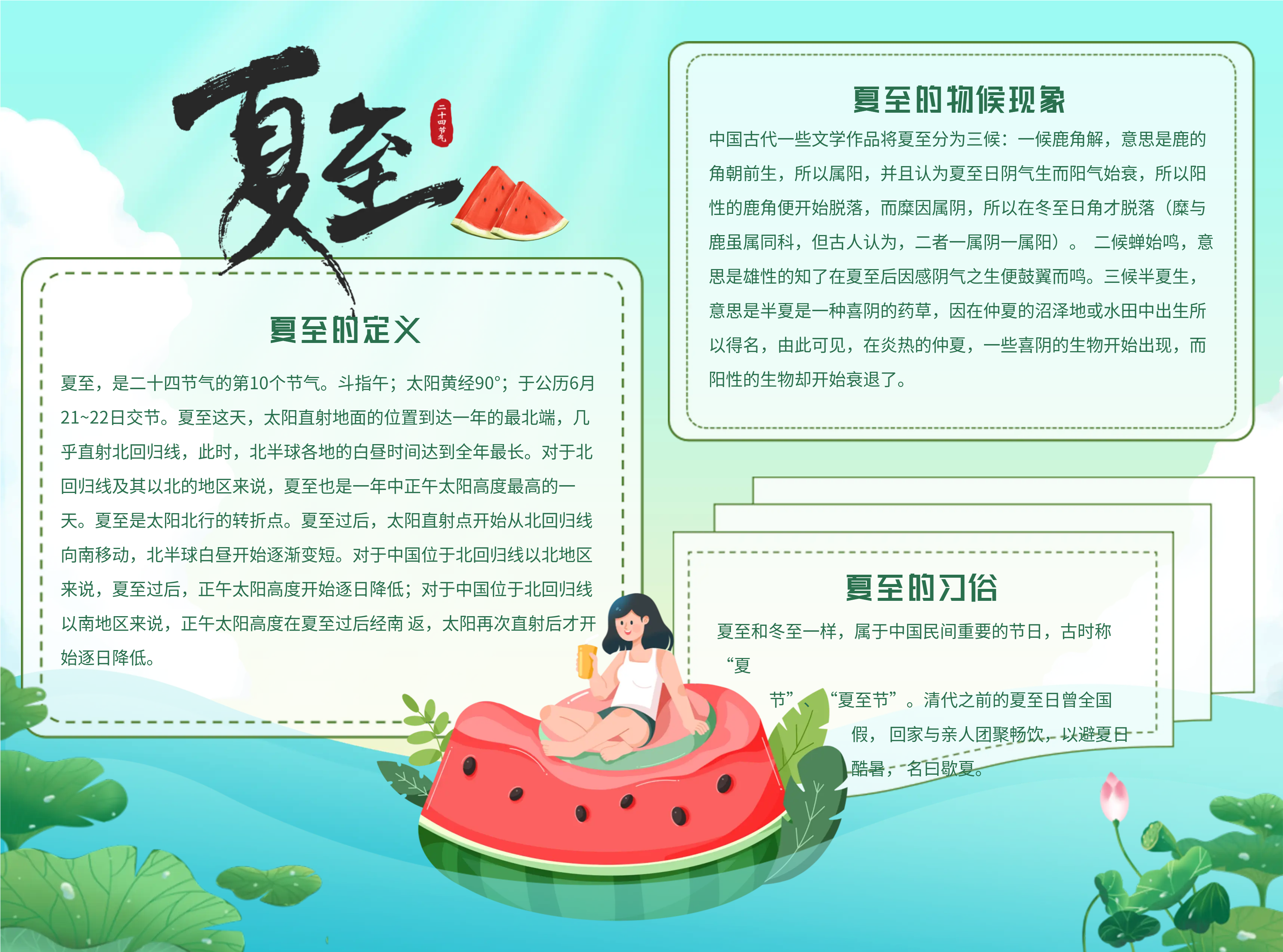 夏至习俗物候现象手抄报