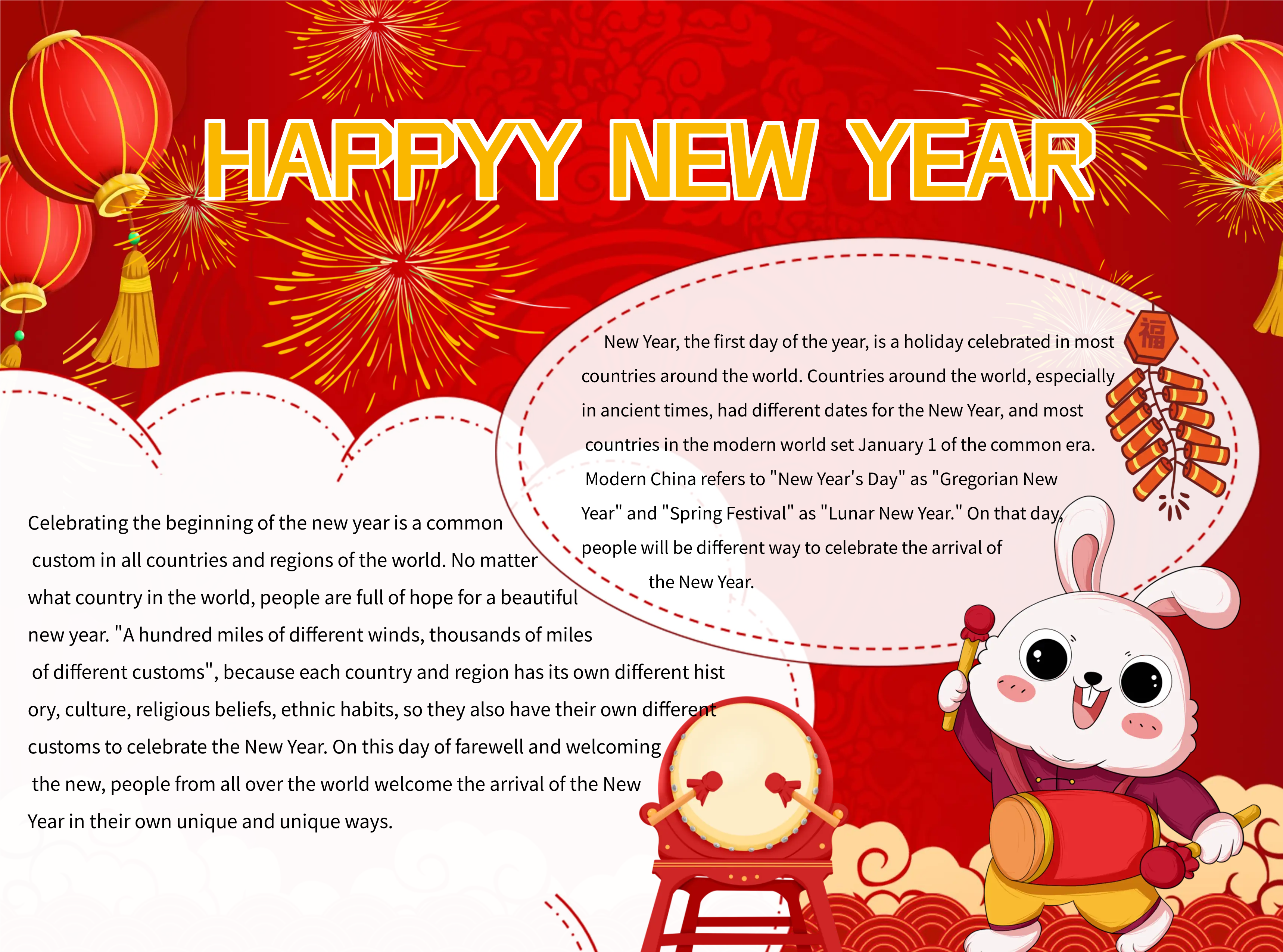 兔年英文版新年快乐手抄报