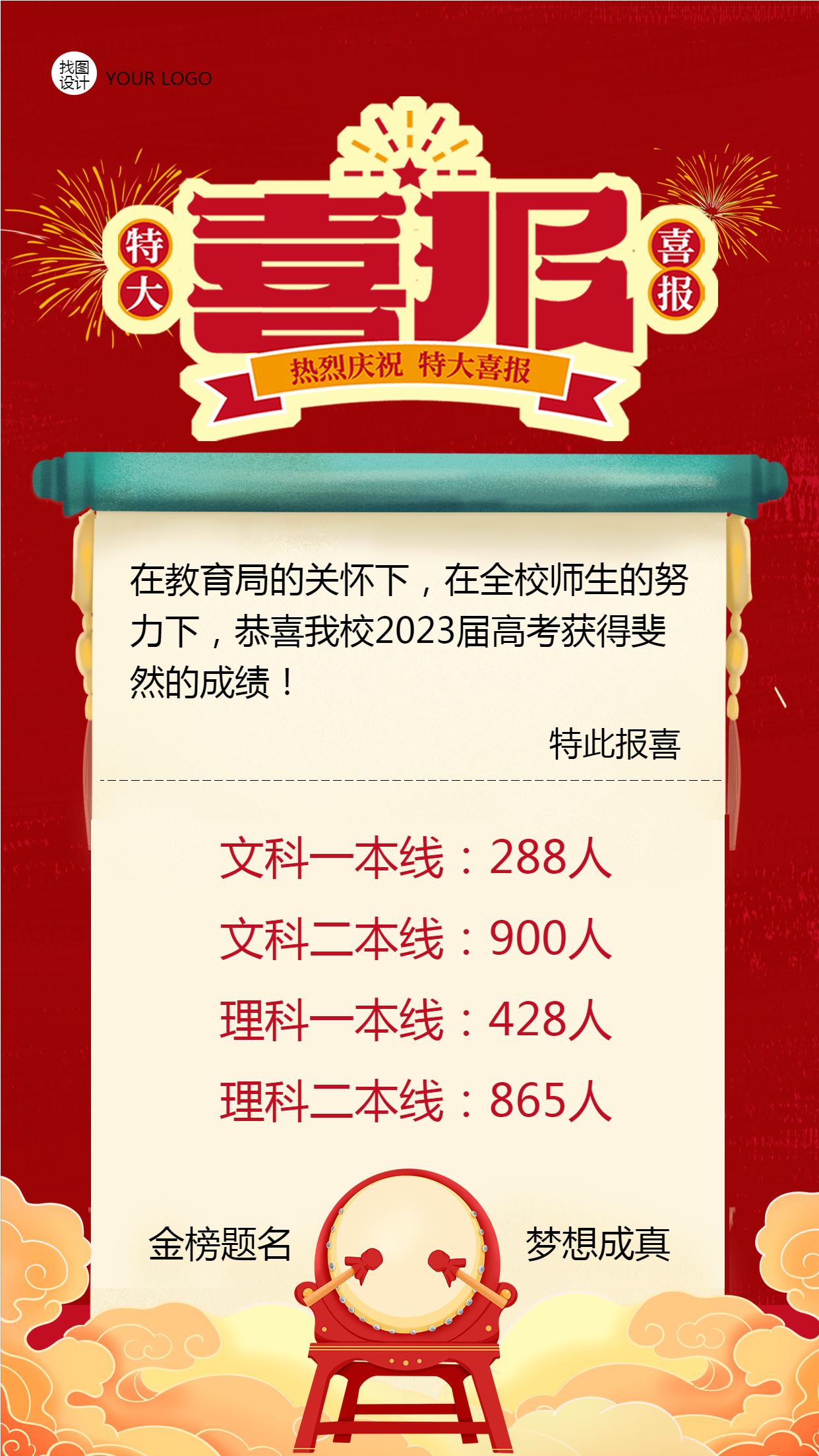 红色简约高考喜报宣传手机海报