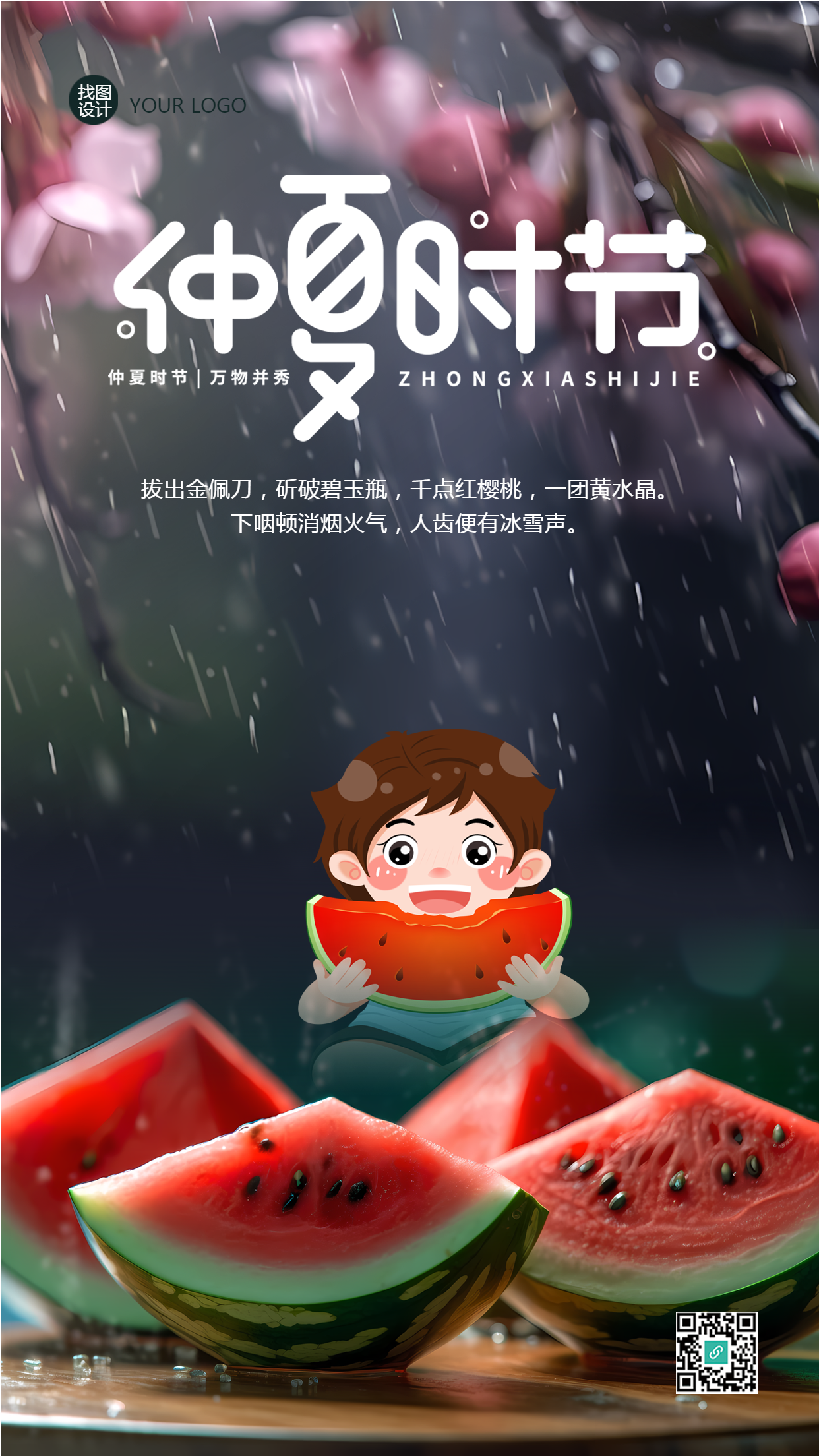 炎热仲夏时节冰凉解暑西瓜手机海报