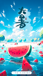 大暑时节漫画风格创意手机海报