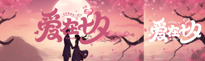 水彩画桃花林爱在七夕公众号封面图