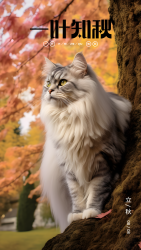霸气凶猛的缅因猫24节气立秋手机海报
