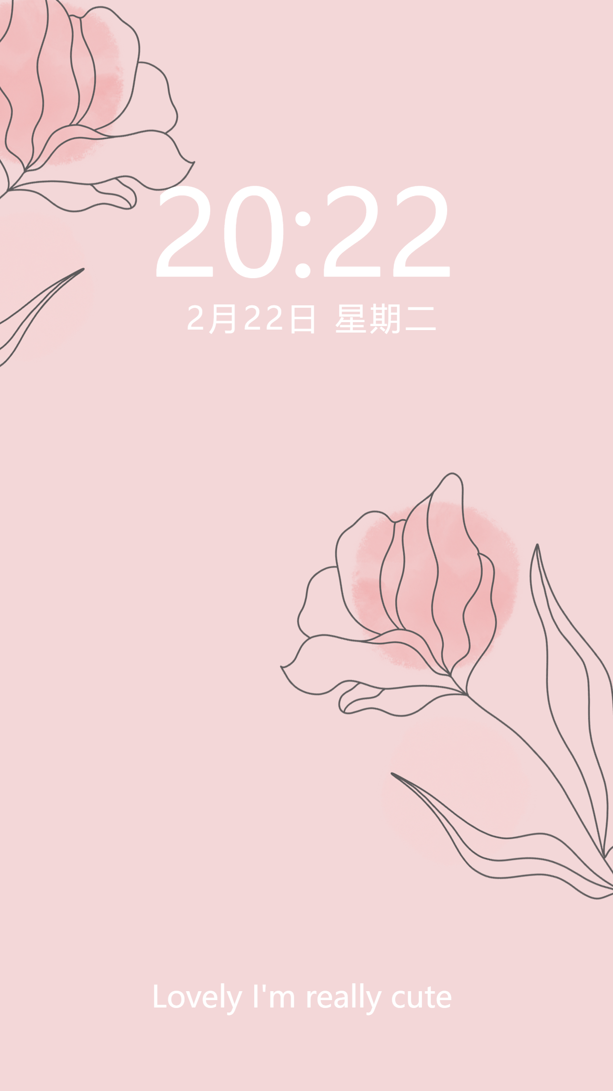 粉色背景线条花朵极简风手机壁纸