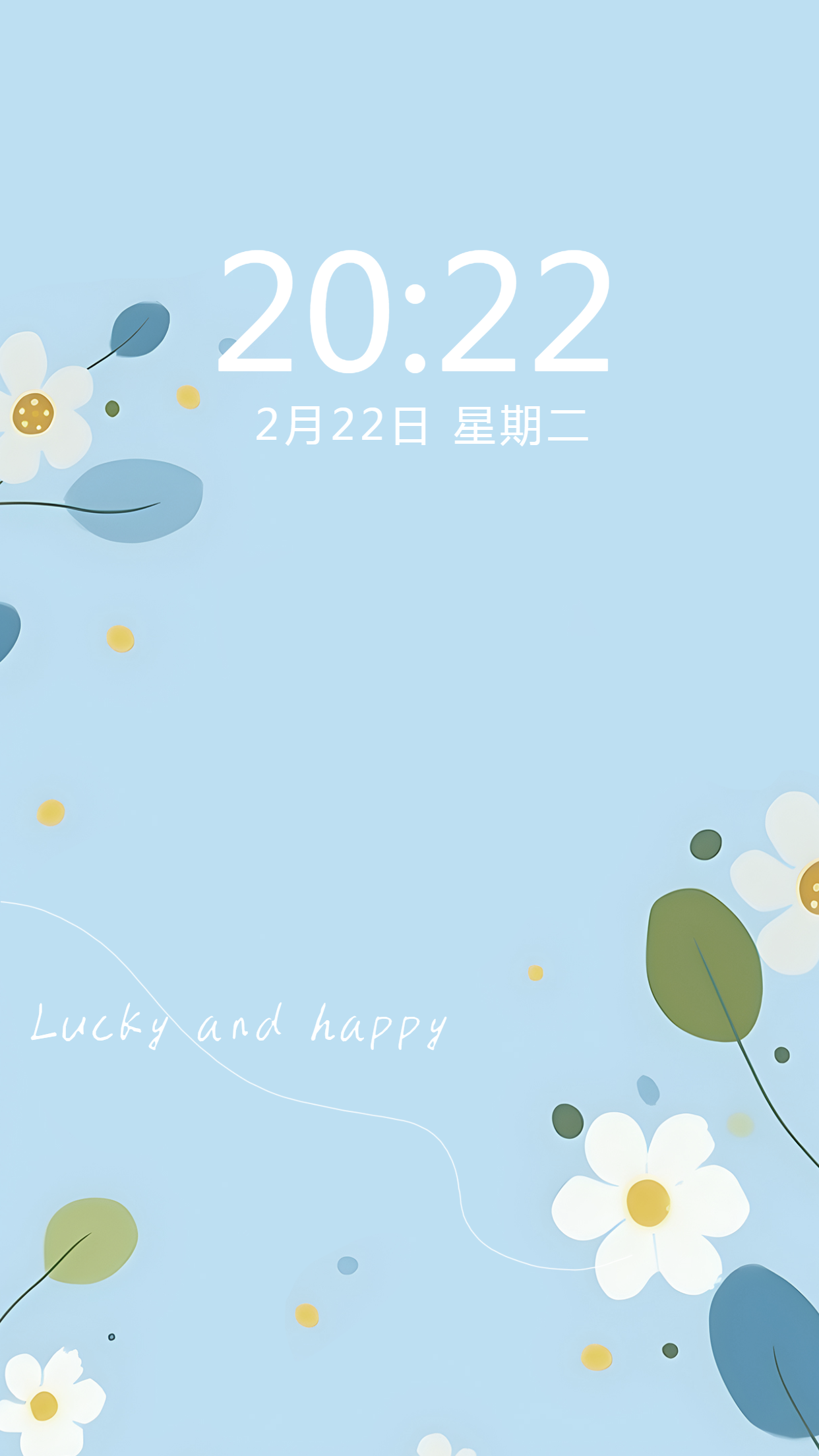 小清新风格浅蓝色背景白色小花手机壁纸
