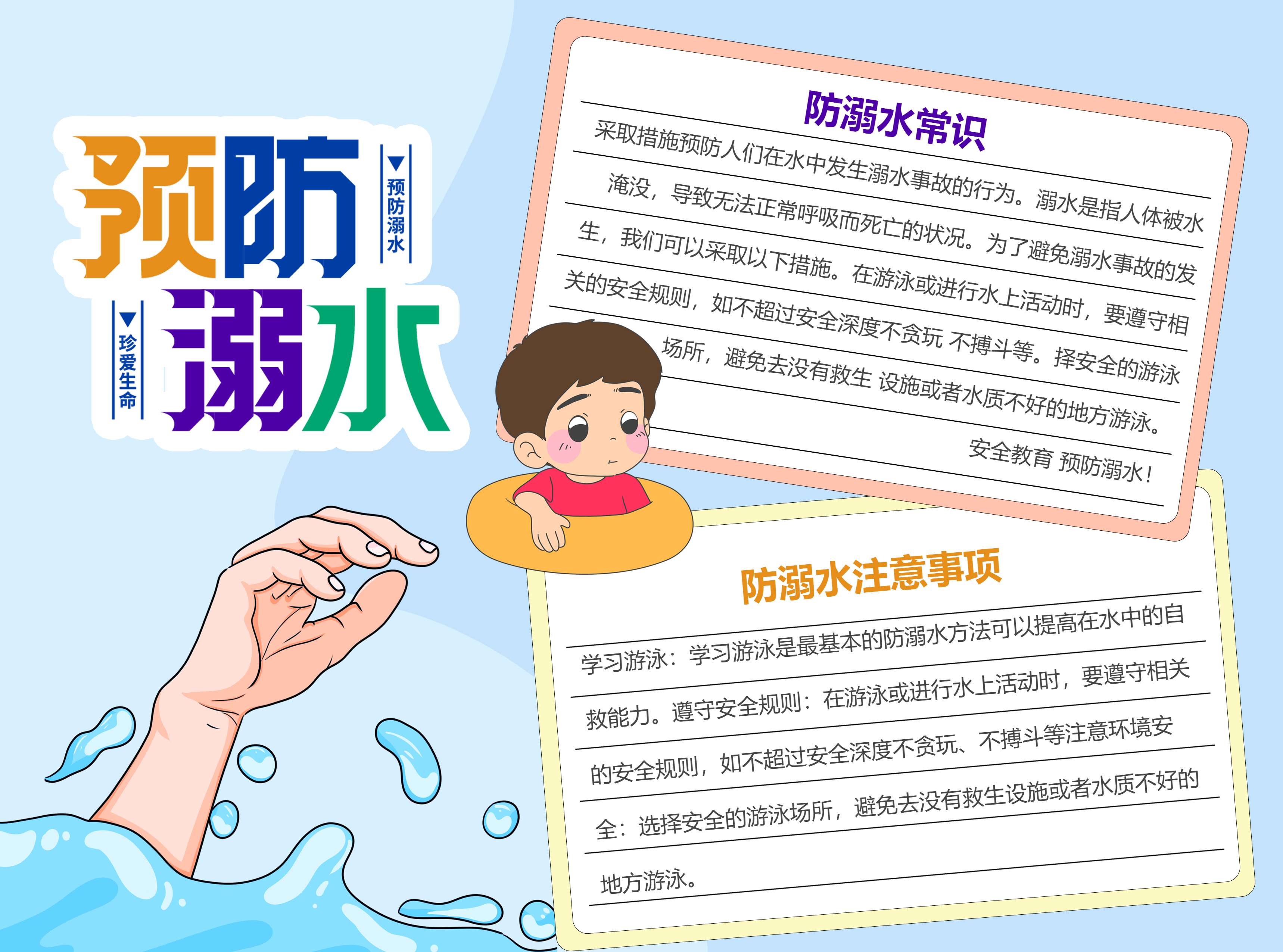 预防溺水常识宣传彩色图文手抄报
