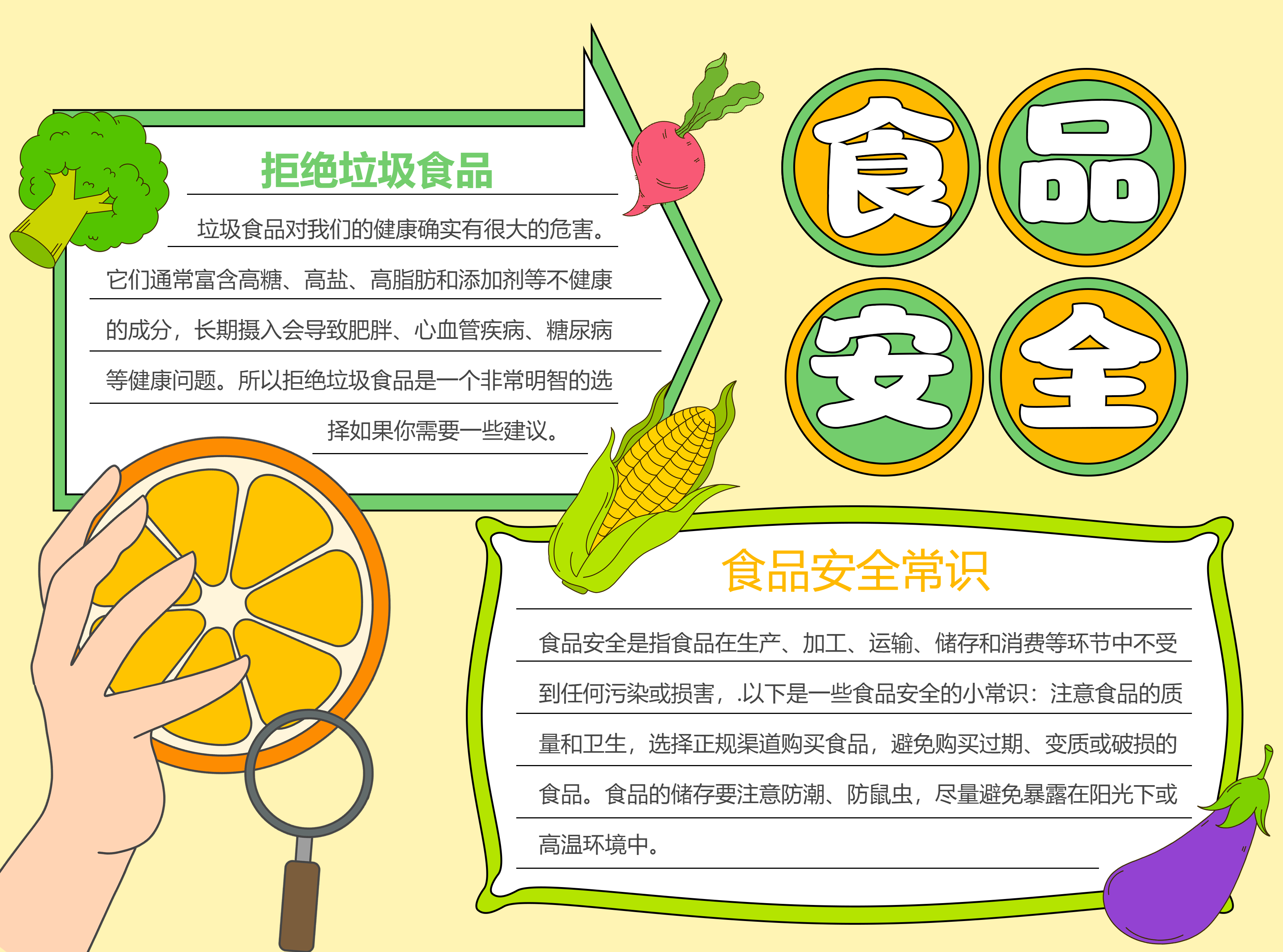 拒绝垃圾食品保障食品安全彩色图文手抄报