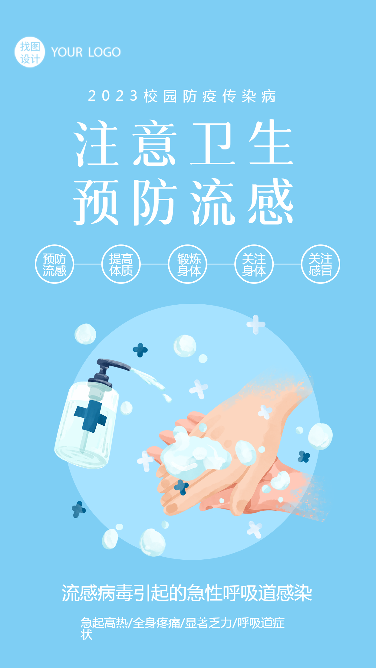 注意卫生预防急性呼吸道疾病简约宣传手机海报