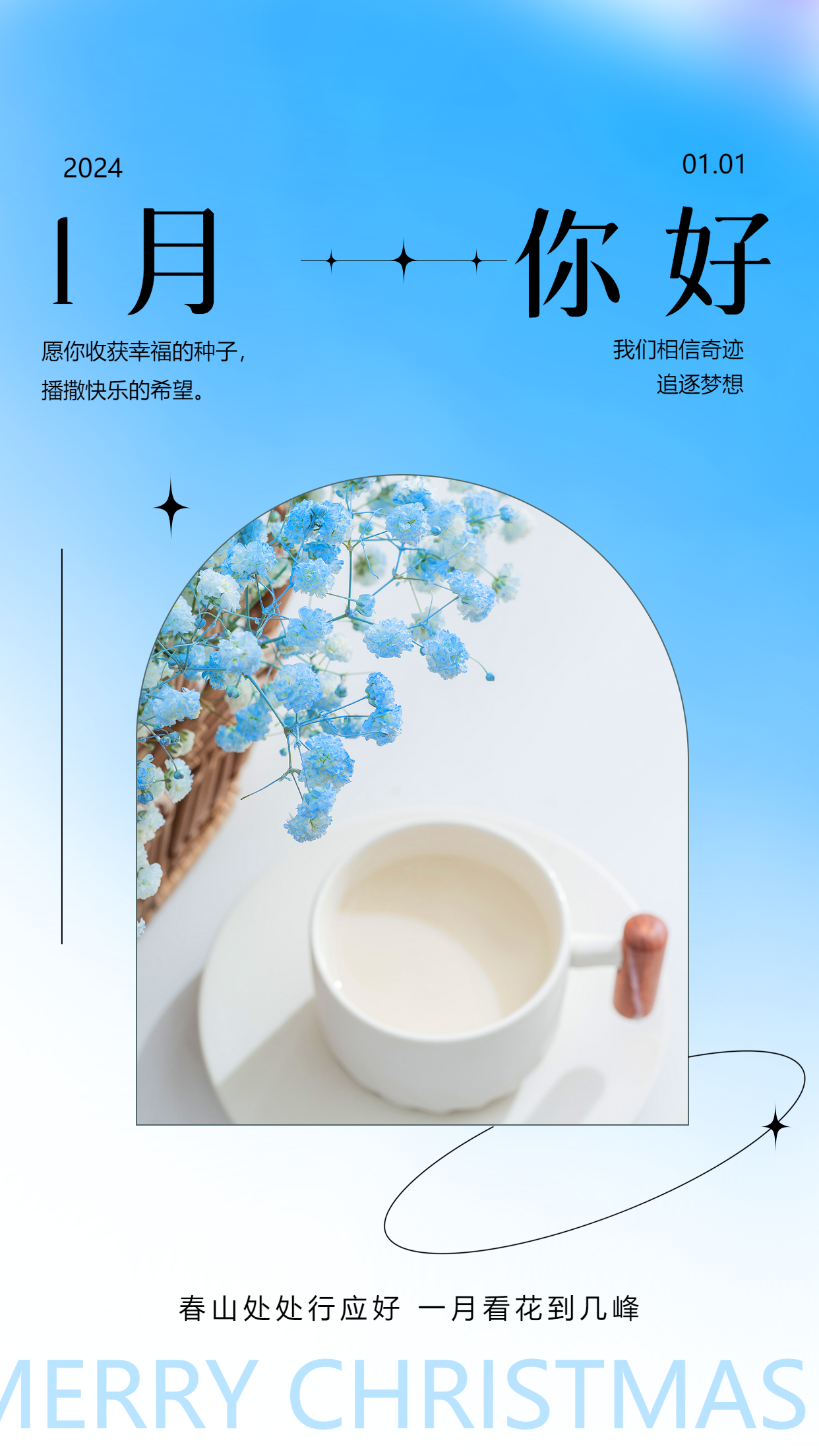 1月你好满天星实景手机海报
