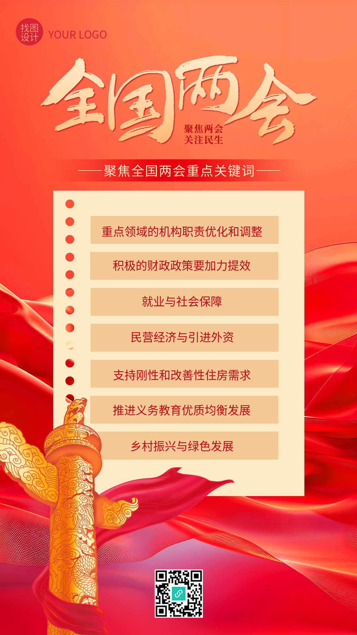 全国两会重点关键词宣传手机海报