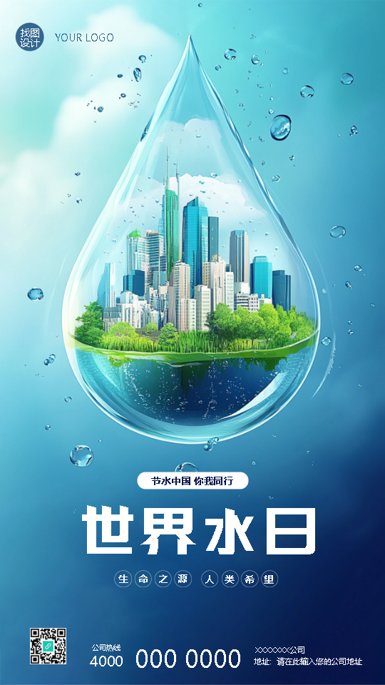世界水日节水中国你我同行手机海报