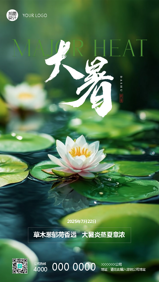 大暑至夏意浓荷花实景手机海报