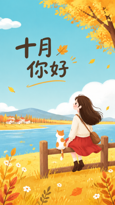 你好十月愿所有美好如约而至手机海报
