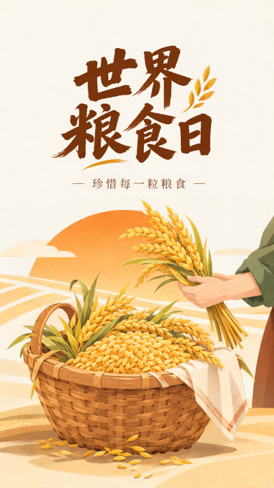 世界粮食日爱粮节粮杜绝浪费手机海报