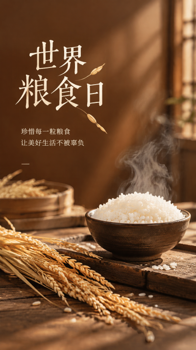 世界粮食日一碗热饭敬惜粮米手机海报