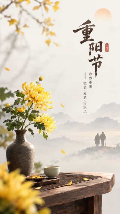 九月九重阳 敬老爱老传家风手机海报