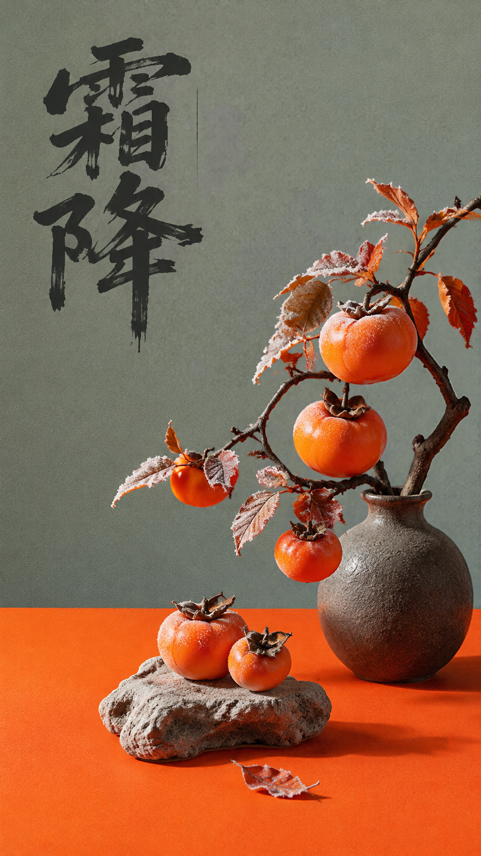霜降时节霜落柿红手机海报