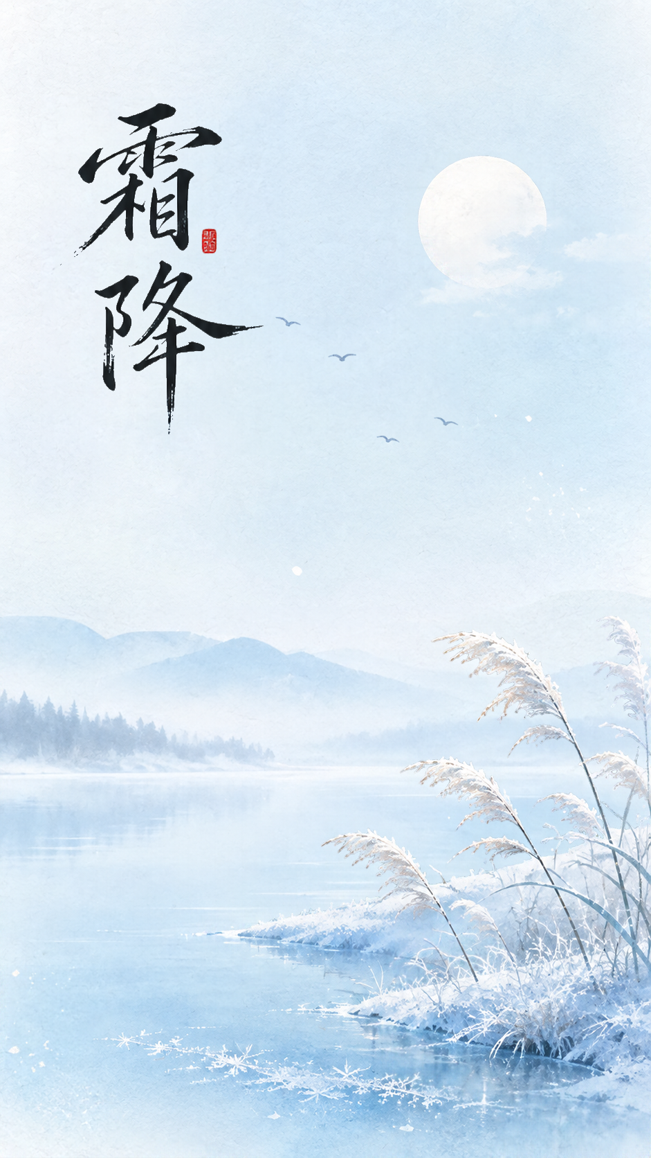 霜降江天月冷初霜覆苇手机海报