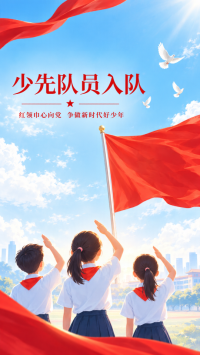 童心向队旗新队员入队手机海报