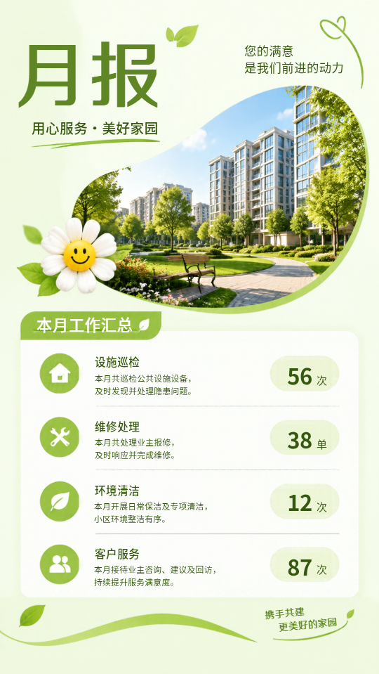 物业服务月报守护美好家园手机海报