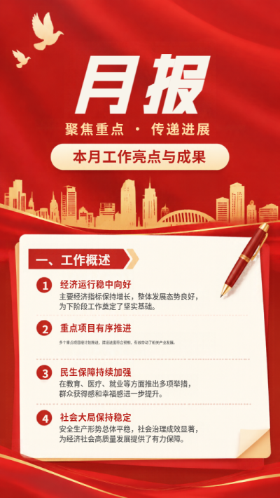 月度工作概述进展速览手机海报