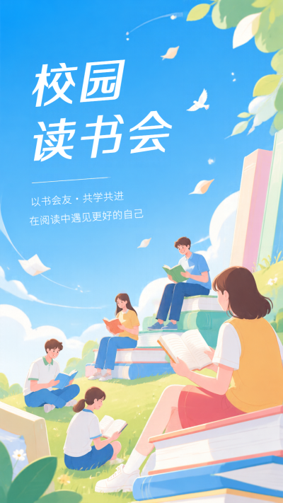 校园读书会书香润心逐光成长手机海报