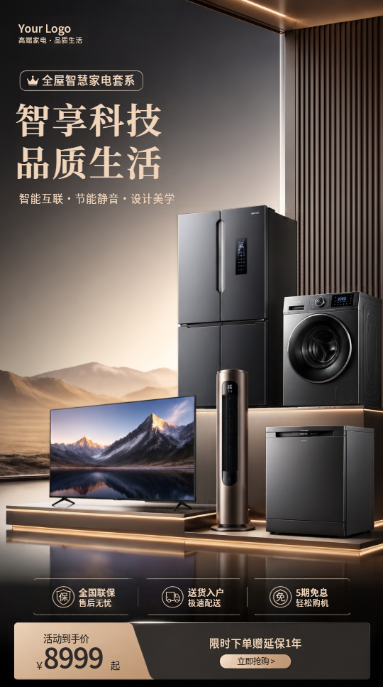 智能家电品质生活实景宣传手机海报