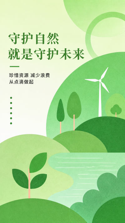 守护青绿文明环保卡通风手机海报