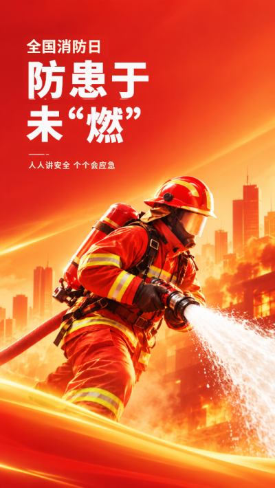 全国消防日人人讲安全个个会应急手机海报
