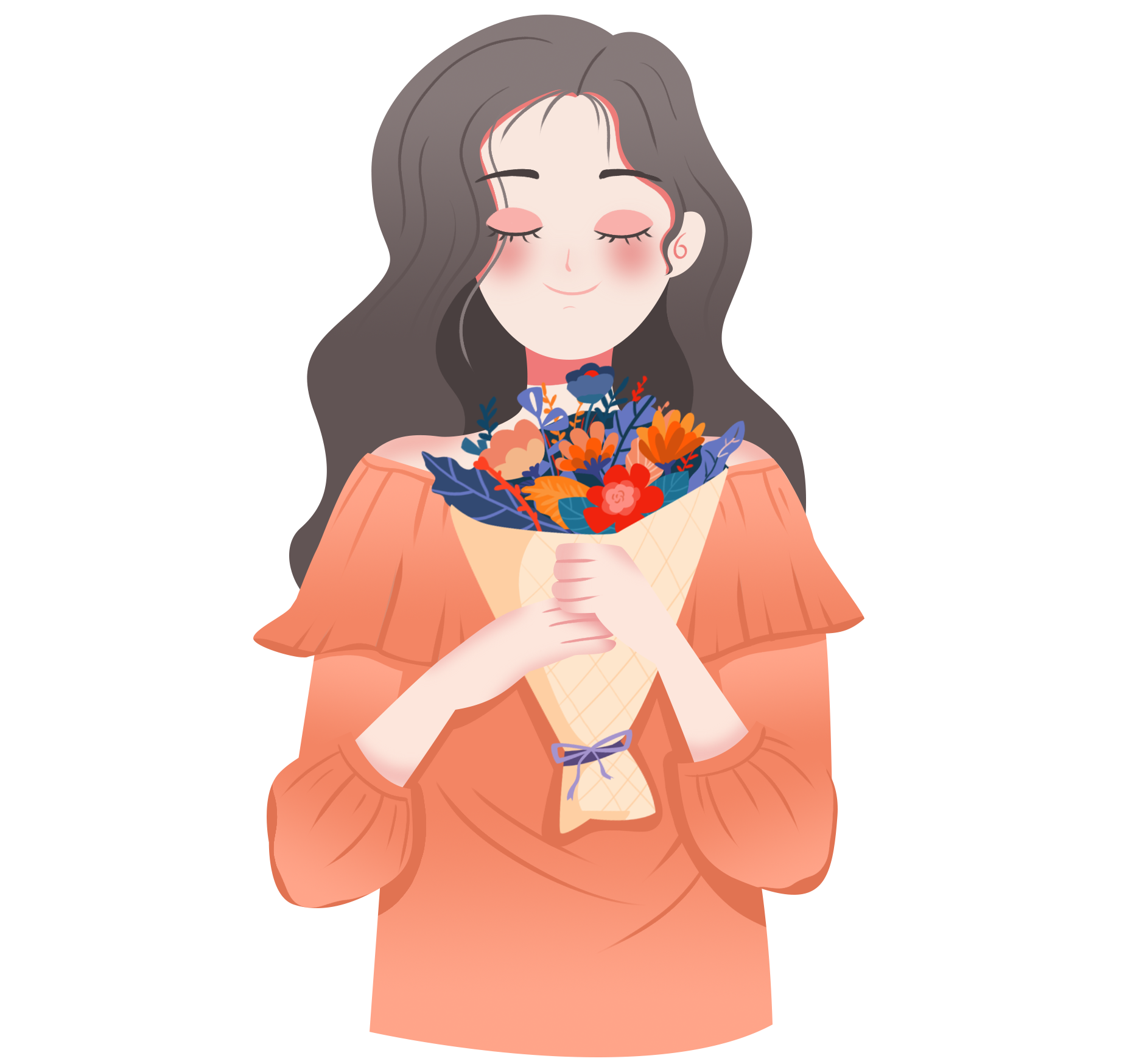 捧花女生绘画图片怎样画？