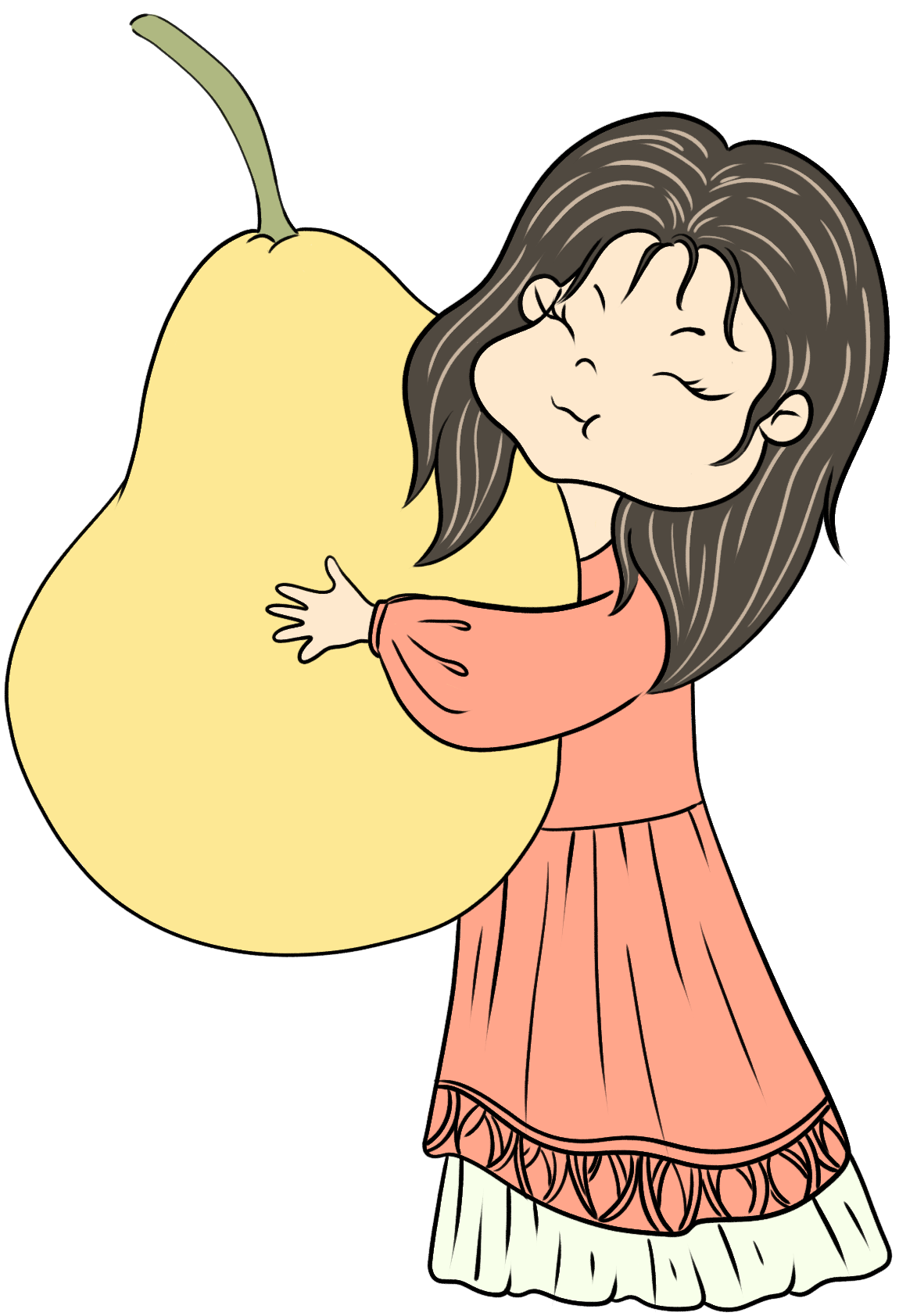 小孩抱梨插画图片如何画？