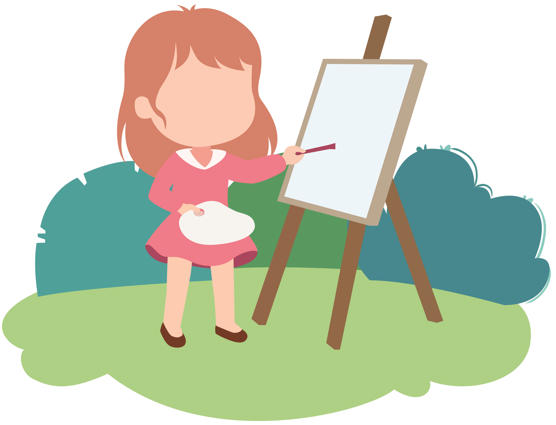 在草地画画的女孩插画图片制作方法！