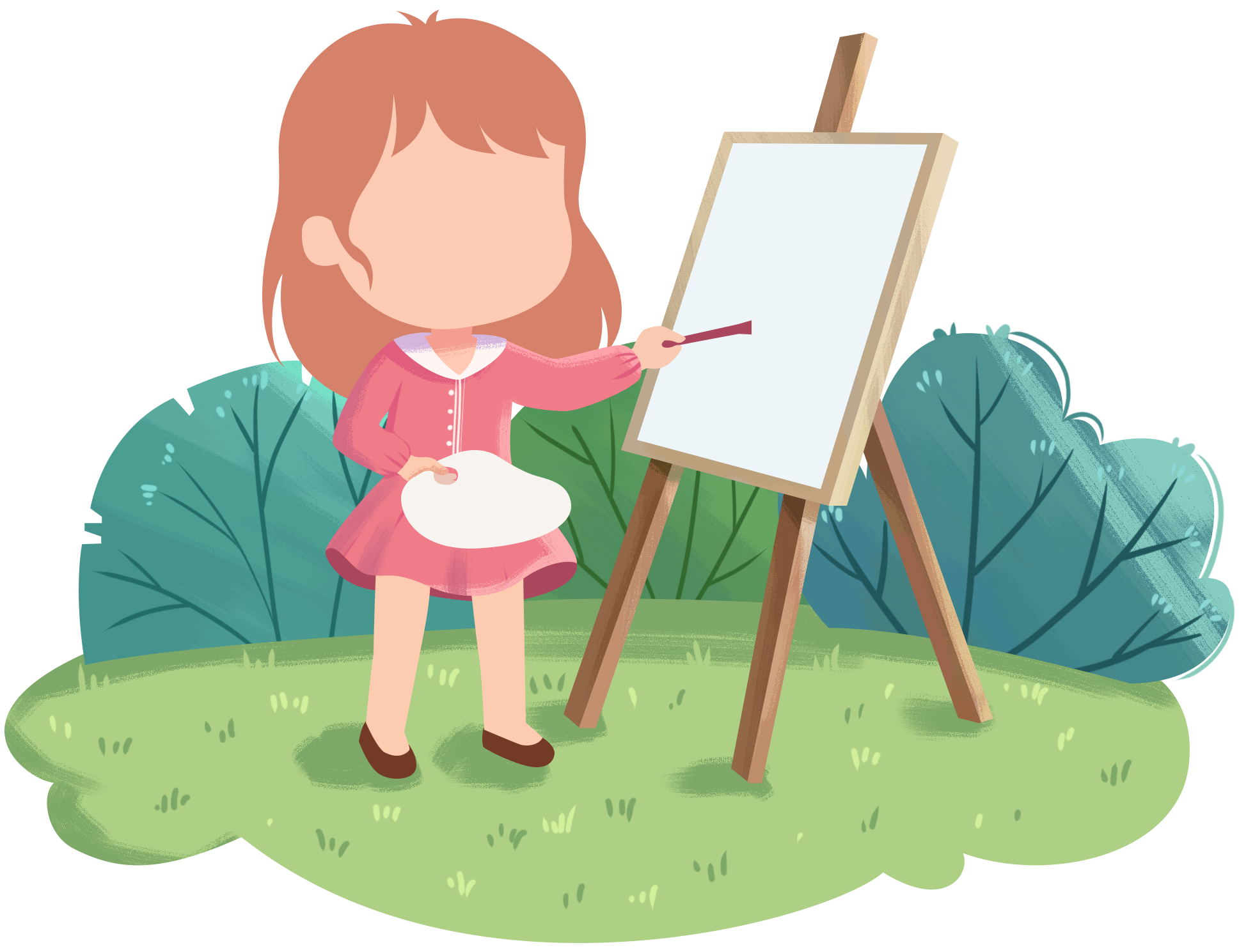 在草地画画的女孩插画图片制作方法！