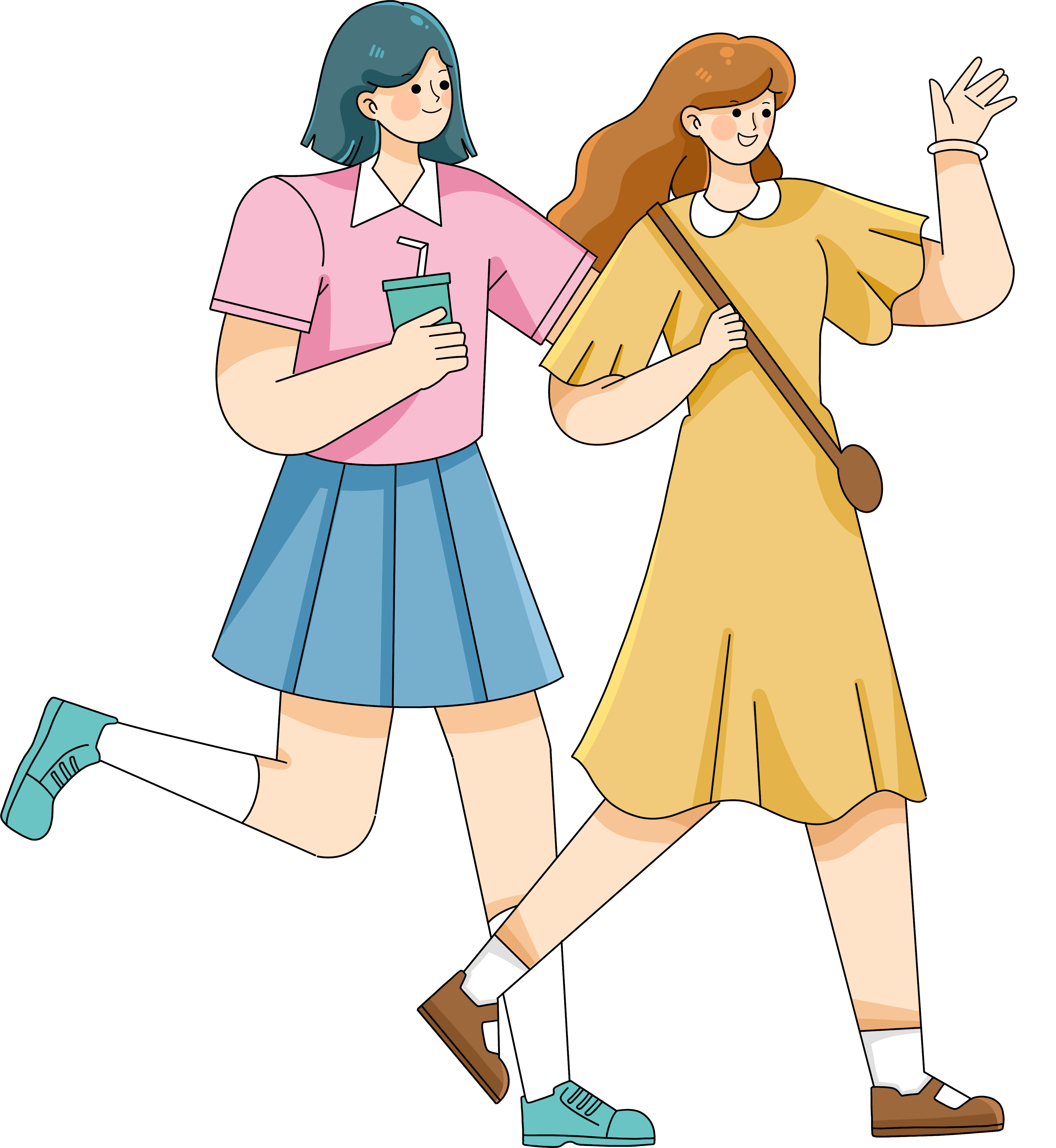 两个女生春游插画图片创作方法！快速制作技巧！